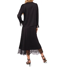 CeCe Round Neck Long Sleeve Pleated Lace Blouse