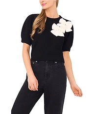 CeCe Round Neck Short Sleeve Bow Detail Coordinating Sweater