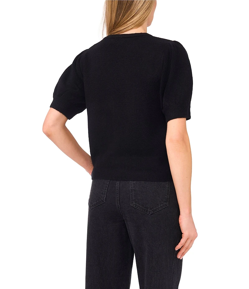 CeCe Round Neck Short Sleeve Bow Detail Coordinating Sweater