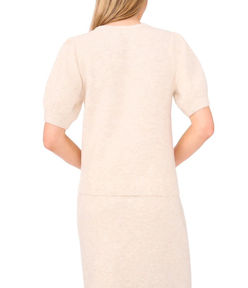 CeCe Round Neck Short Sleeve Bow Detail Coordinating Sweater