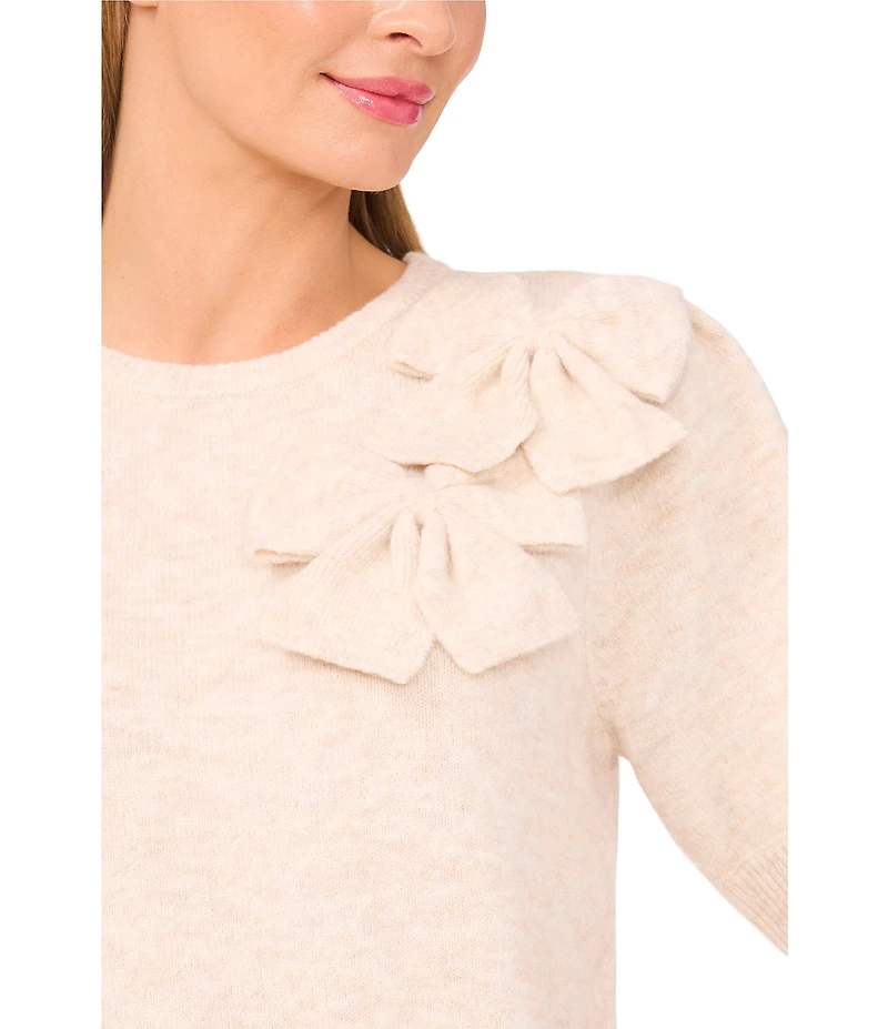 CeCe Round Neck Short Sleeve Bow Detail Coordinating Sweater