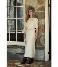 CeCe Round Neck Short Sleeve Bow Detail Coordinating Sweater