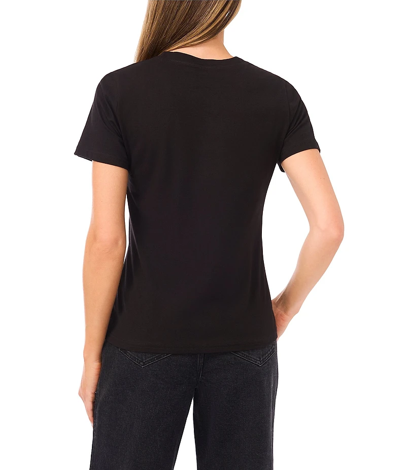 CeCe Round Neck Short Sleeve Embellished Bow Top