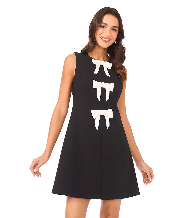 CeCe Round Neck Sleeveless 3D Bow Mini Shift Dress