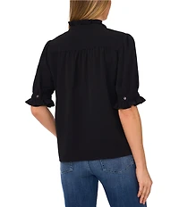 CeCe Ruffle V-Neck Elbow Sleeve Button Down Blouse