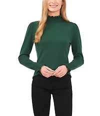 CeCe Ruffled Mock Neck Long Sleeve Sweater