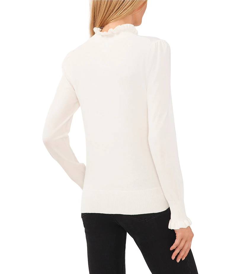 CeCe Ruffled Mock Neck Long Sleeve Sweater