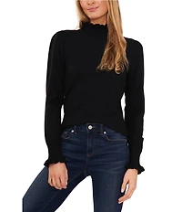 CeCe Ruffled Mock Neck Long Sleeve Sweater