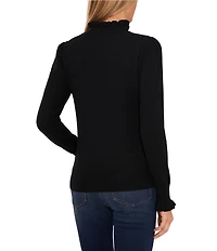 CeCe Ruffled Mock Neck Long Sleeve Sweater