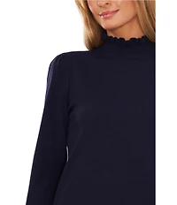 CeCe Ruffled Mock Neck Long Sleeve Sweater