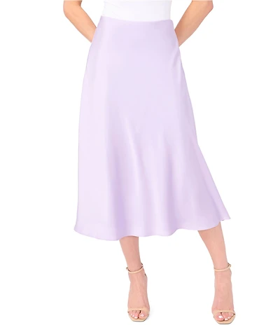 CeCe Satin High Rise Bias Cut A-Line Midi Skirt