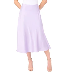 CeCe Satin High Rise Bias Cut A-Line Midi Skirt