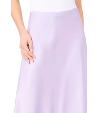 CeCe Satin High Rise Bias Cut A-Line Midi Skirt