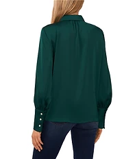 CeCe Satin Point Collar Long Sleeve Tall Cuff Pearl Button Front Blouse