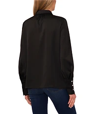 CeCe Satin Point Collar Long Sleeve Tall Cuff Pearl Button Front Blouse