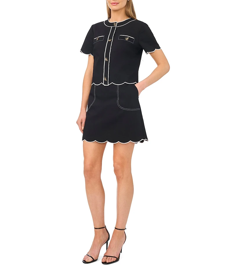 CeCe Scallop Hem Coordinating Mini Skirt