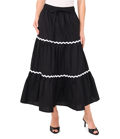 CeCe Scallop Trim Tiered Midi A-Line Skirt
