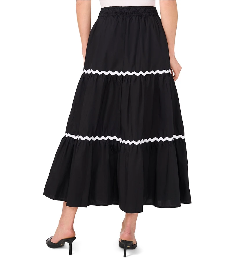 CeCe Scallop Trim Tiered Midi A-Line Skirt