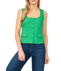 CeCe Scoop Neck Sleeveless Button Front Vest