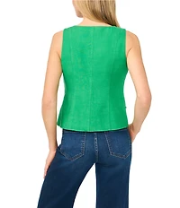 CeCe Scoop Neck Sleeveless Button Front Vest