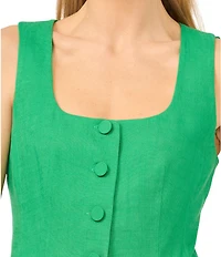 CeCe Scoop Neck Sleeveless Button Front Vest