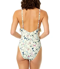 CeCe Secret Garden Ruffle V-Neck One Piece Swimsuit
