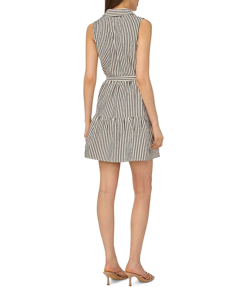 CeCe Seersucker Collar Neck Sleeveless Tie Waist Dress