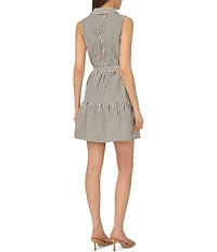CeCe Seersucker Collar Neck Sleeveless Tie Waist Dress