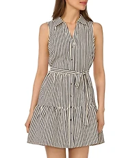 CeCe Seersucker Collar Neck Sleeveless Tie Waist Dress