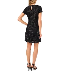 CeCe Sequin Round Neck Short Sleeve Mini Dress