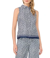 CeCe Shell Print Collar Neck Sleeveless Button Down Coordinating Top