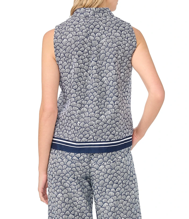 CeCe Shell Print Collar Neck Sleeveless Button Down Coordinating Top