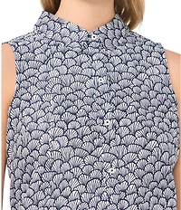 CeCe Shell Print Collar Neck Sleeveless Button Down Coordinating Top
