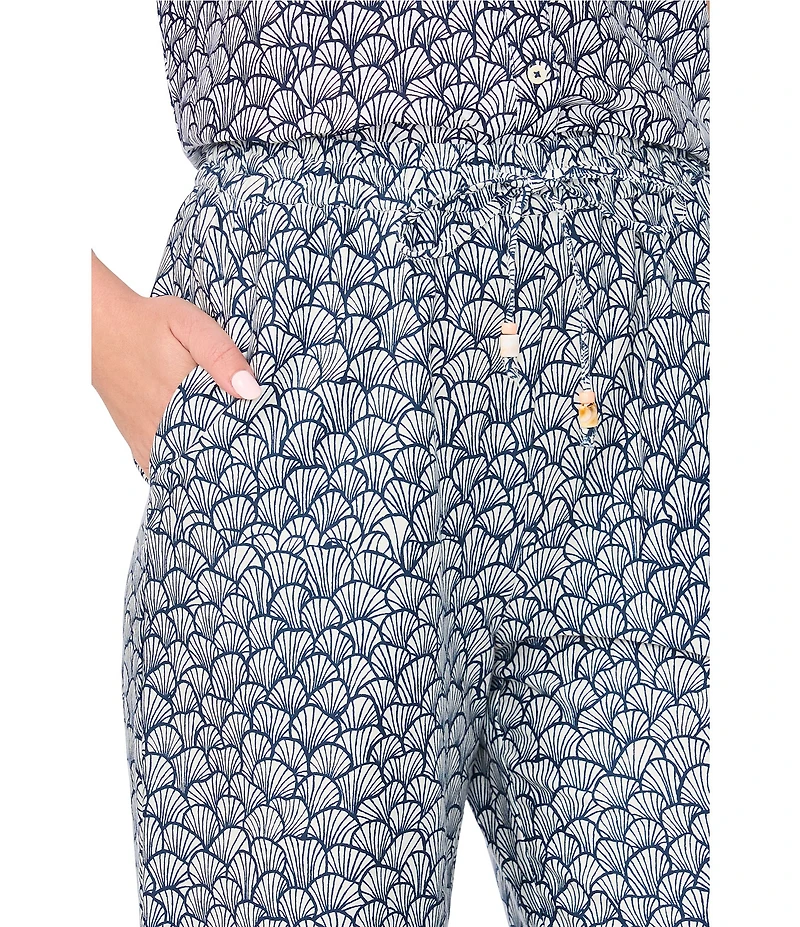 CeCe Shell Print Drawstring Elastic Waist Wide Leg Pants