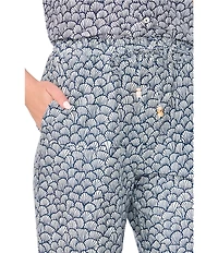 CeCe Shell Print Drawstring Elastic Waist Wide Leg Pants