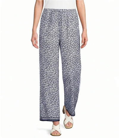 CeCe Shell Print Drawstring Elastic Waist Wide Leg Pants