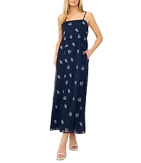 CeCe Shell Print Square Neck Sleeveless Midi Dress