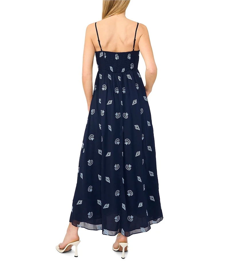 CeCe Shell Print Square Neck Sleeveless Midi Dress