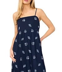 CeCe Shell Print Square Neck Sleeveless Midi Dress