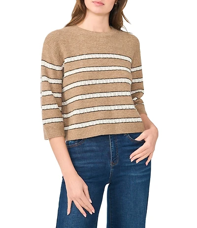 CeCe Short Sleeve Pointel Striped Sweater