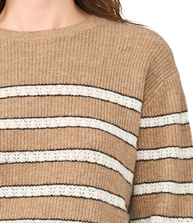 CeCe Short Sleeve Pointel Striped Sweater
