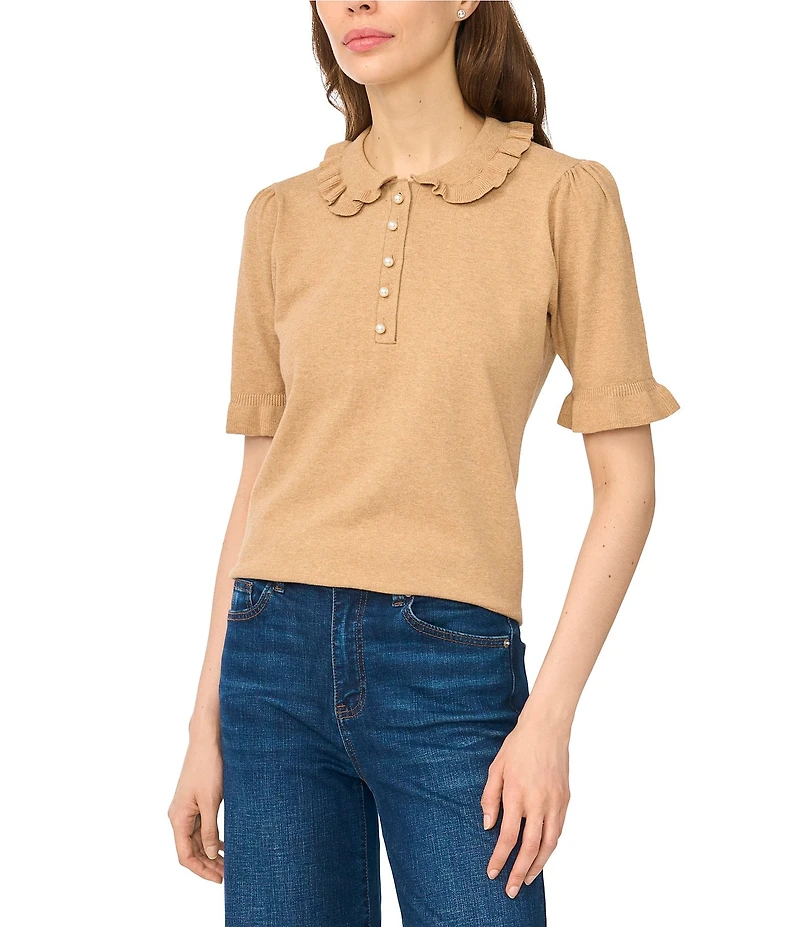 CeCe Short Sleeve Rib Collar Sweater
