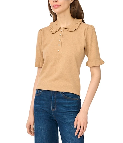 CeCe Short Sleeve Rib Collar Sweater