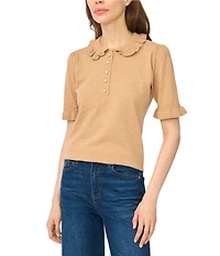 CeCe Short Sleeve Rib Collar Sweater