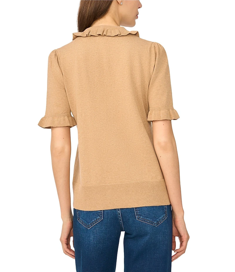 CeCe Short Sleeve Rib Collar Sweater