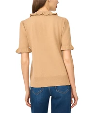 CeCe Short Sleeve Rib Collar Sweater