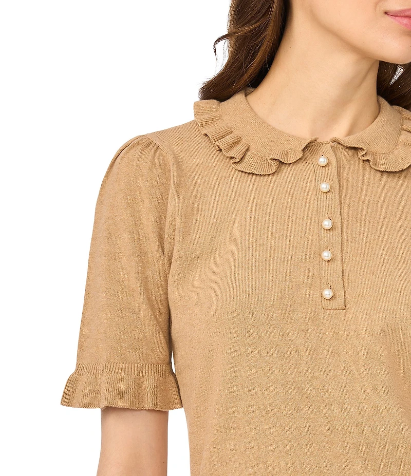 CeCe Short Sleeve Rib Collar Sweater