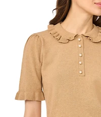 CeCe Short Sleeve Rib Collar Sweater