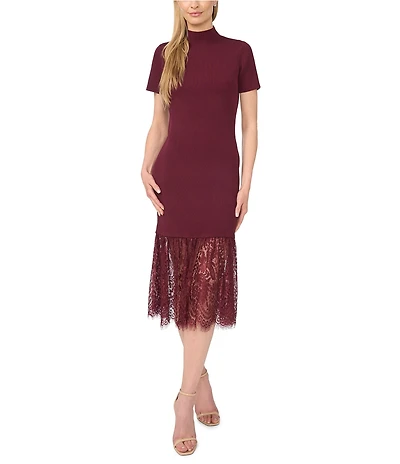 CeCe Short Sleeve Rib Lace Sweater Dress