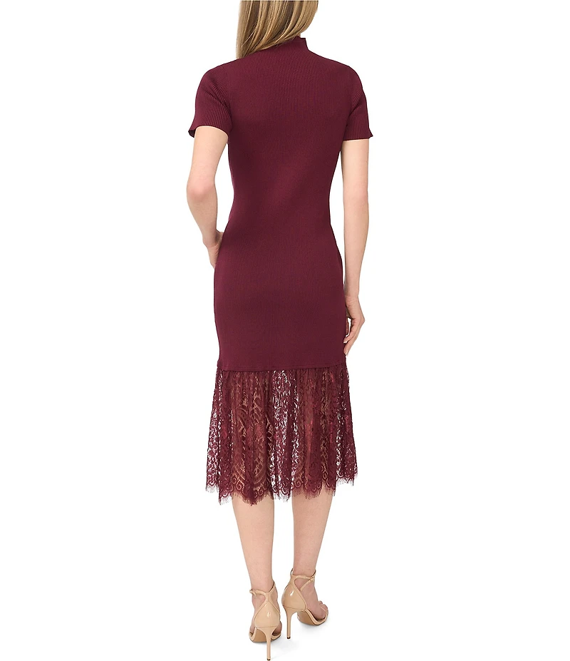 CeCe Short Sleeve Rib Lace Sweater Dress